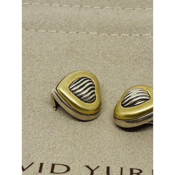 David Yurman Sterling & 18k Gold Thoroughbred Heart Cable Clip On Earrings - Picture 3 of 6